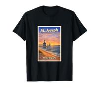 Vintage Lago Michigan San Giuseppe Faro Mi Travel Art Maglietta