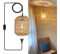 Vintage Lampada a Sospensione con Spina, E27 Retro Lampadario con Dimmerabile Interruttore, DIY Paralume in Corda di Canapa, Ø18cm Lampada a Sospensione da Interno/Esterno con Cavo 4.5M, Max.60W