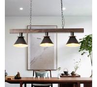 Vintage Lampada a sospensione Strisce legno Lampada tavolo pranzo Luce base E27 Lampadario Pendente Altezza regolabile stile pastorale Ristorante Plafoniera ferro Cafe Camera letto Illuminazione 90CM