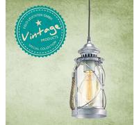VINTAGE lanterna E27 1 luce da 60W diam. 14cm metallo, argento anticato , vetro