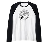 Vintage Le Catacombe di Parigi Stampa Nera Maglia con Maniche Raglan