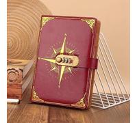 Vintage Leather Journal with Compass Bookmark & Combination Lock, 200-Page Secret Writing Notebook, Map-Themed Cover, Lined Pages for Spy, Travel, Adventure Gift, Antique Diary for Men Women,Red