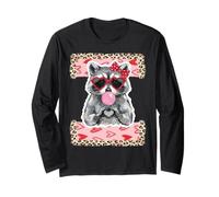 Vintage Leopard Funny Valentine Raccoon Lovers Maglia a Manica