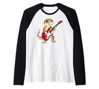 Vintage Leopard Gecko Reptiles Punk Music Playing Guitar Maglia con Maniche Raglan