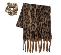 Vintage Leopard Texture Tassel Scarf,Cozy Cheetah Pattern Winter Scarves,Double-Sided Warm Thick Neck Warmer (Brown)