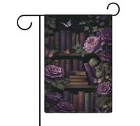 Vintage Libreria Viola Scuro Rose Bandiera Giardino Stagionale Vacanze Juta Doppio Lato Casa Yard Bandiere Esterni 30,5 x 45,7 cm