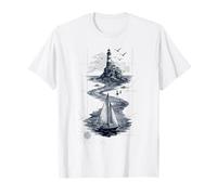 Vintage Lighthouse Sailboat Nautical Ocean Sailing Maglietta