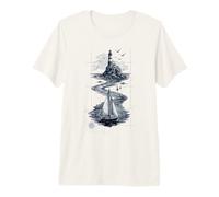 Vintage Lighthouse Sailboat Nautical Ocean Sailing Maglietta Premium