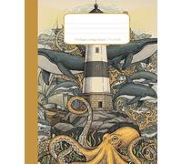 Vintage Lighthouse & Sea Life Composition Notebook: College Ruled Paper For School, Students, 110 page | 7.5”x9.25”