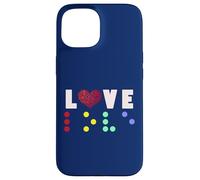 Vintage Love Shirt Braille amore regalo cuore rosso Braille Dots Custodia per iPhone 15