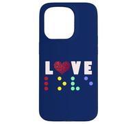 Vintage Love Shirt Braille amore regalo cuore rosso Braille Dots Custodia per iPhone 15 Pro