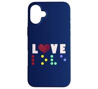 Vintage Love Shirt Braille amore regalo cuore rosso Braille Dots Custodia per iPhone 16 Plus