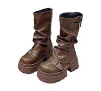 Vintage Maillard Mid-Boots Nuovo Stile Britannico Fondo Spesso Aumentato Marrone Pantaloni Stivaletti, Marrone, 36 2/3 EU