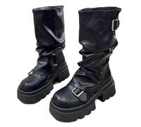 Vintage Maillard Mid-Boots Nuovo Stile Britannico Fondo Spesso Aumentato Marrone Pantaloni Stivaletti, Nero , 36 2/3 EU