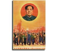 Vintage Mao Zedong Poster Chinese Era Portrait Canvas Wall Hanging