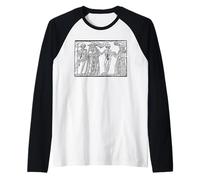 Vintage Memento Mori Scheletri Danza della Morte Danse Macabre Maglia con Maniche Raglan