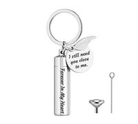 Vintage Memorial Keepsake Keyring Stainless Steel Cylinder Cremation Ashes Keychain with Angel Wing Filling Kit for Gift Cremation Keychain for Ashes Forever in My Heart Cylinder Urn Dad Brother Women