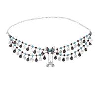 Vintage Metal Butterfly Belly Dance Belt Chains for Women Rhinestone Coin Taasel Dress Waist Chain(B)