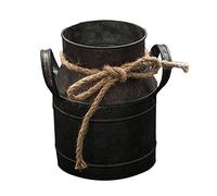 Vintage Metal Plant Pot, Rustic Iron Flower Bucket with Hemp Rope