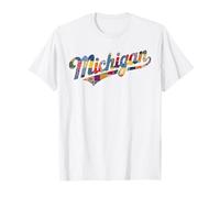 Vintage Michigan Patchwork Script State Pride Trendy Women's Maglietta