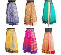 Vintage Mini gonna avvolgente di seta donna gonna da spiaggia fatta a mano Boho magico doppio strato gonna di seta, Beige