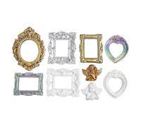 Vintage Mini Picture Frames - Tiny Antique, Small Photo | 9Pcs Baroque Gold Border Pack, Retro Ornate Resin Tabletop Jewelry Display Frame Gallery Decoration Countertop Art Craft Projects Home Ornamen