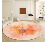 Vintage Minimalist Compass Washable Round Rugs Diameter 90 cm, Soft Shaggy Low-Pile Indoor Carpet - Non Slip Light Orange Area Rug for Living Room Bedroom Playroom Dining Room