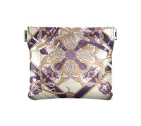 Vintage Modello Fiore Viola e Beige Donne In Pelle Portamonete Sacchetti Fancy Change Holder Card Organizer per Lady, Motivo floreale vintage viola e beige, 1 size, Stampa artistica