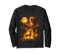 Vintage Moonlight Cane Bulldog Francese Che Ulula alla Luna Maglia a Manica
