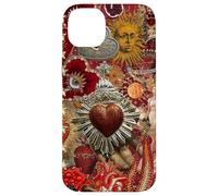 Vintage Mosaico Sacro Cuore Sole Rosso Scrapbook Custodia per iPhone 14 Plus