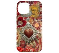 Vintage Mosaico Sacro Cuore Sole Rosso Scrapbook Custodia per iPhone 15