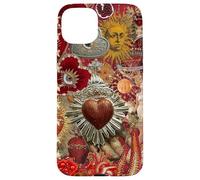 Vintage Mosaico Sacro Cuore Sole Rosso Scrapbook Custodia per iPhone 15 Plus