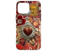Vintage Mosaico Sacro Cuore Sole Rosso Scrapbook Custodia per iPhone 16 Pro Max