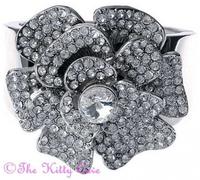 Vintage Moulin Gatsby Pesante Fiore Argento Largo Braccialetto Bracciale W/