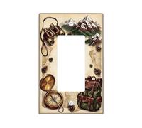 Vintage Mountain Adventure Compass Single Rocker Interruttore Luce Cover | Paesaggio di montagna, tema avventura, estetica rustica, ingranaggio esploratore, sfondo mappa antica
