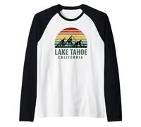 Vintage Mountains Hiking Camping Lake Tahoe California Maglia con Maniche Raglan