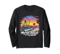 Vintage Myrtle Beach South Carolina Sunset Skyline Cityscape Maglia a Manica