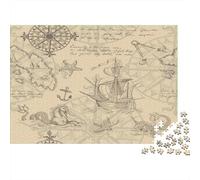 Vintage Nautical Map-Hand Drawn Sea Adventure Jigsaw Puzzle Impossible 1000 Pezzi Old Ship Map Sketch Decorazione Per La Casa. Giochi Rilassamento E Intelligence Per Adulti E Ragazzi Da 14 Anni 52x38
