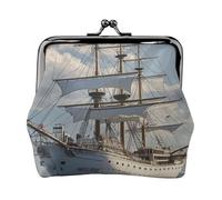 Vintage Nautico Bianco Nave Piccolo Portamonete Per Le Donne, Kiss-Lock Portafoglio In Pelle Carino Portafoglio Monete Mini Sacchetto Della Moneta Cambiamento Della Borsa Portachiavi
