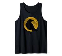 Vintage Nero Corvo Corvo Uccello Silhouette Pieno Vendemmia Luna Canotta