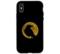 Vintage Nero Corvo Corvo Uccello Silhouette Pieno Vendemmia Luna Custodia per iPhone X/XS