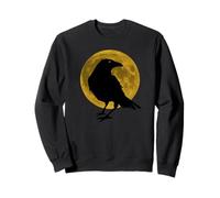 Vintage Nero Corvo Corvo Uccello Silhouette Pieno Vendemmia Luna Felpa