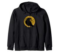 Vintage Nero Corvo Corvo Uccello Silhouette Pieno Vendemmia Luna Felpa con Cappuccio