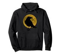Vintage Nero Corvo Corvo Uccello Silhouette Pieno Vendemmia Luna Felpa con Cappuccio