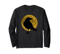 Vintage Nero Corvo Corvo Uccello Silhouette Pieno Vendemmia Luna Maglia a Manica
