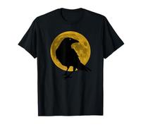 Vintage Nero Corvo Corvo Uccello Silhouette Pieno Vendemmia Luna Maglietta