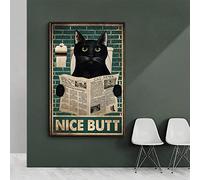 Vintage Nero Gatto Leggi Giornale Stampato Poster Vintage Divertente Bagno Segno Tela Quadri Spirito Nero Gatto Parete Arte Quadro Casa Decorazioni 40x60cm Senza Cornice