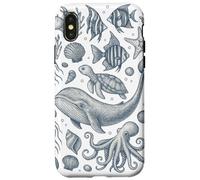 Vintage Ocean Life Balena Tartaruga Octopus Sea Animals Custodia per iPhone X/XS