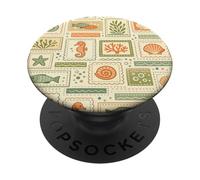 Vintage Ocean Patchwork Retro Conchiglia Animali e Coralli PopSockets PopGrip Adesivo