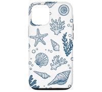 Vintage Ocean Seashells Coastal Linocut Blu Custodia per iPhone 12/12 Pro
